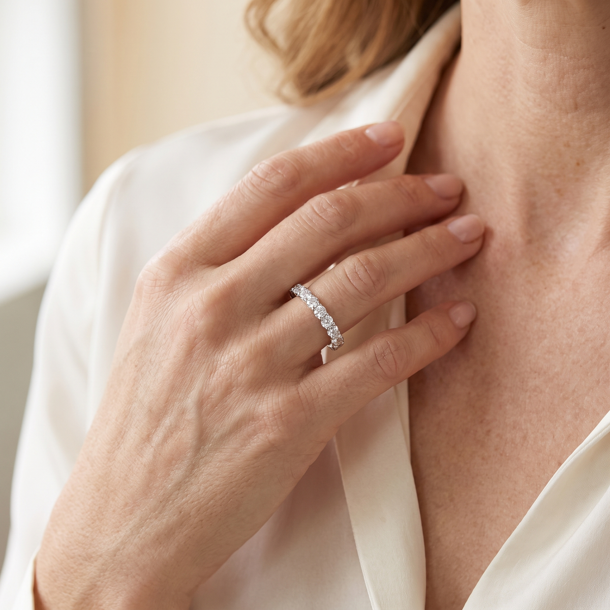 Éternelle Moissanite Full Eternity Band, worn by a woman