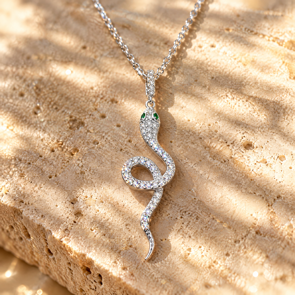 Ève CZ Snake Necklace, close-up detail
