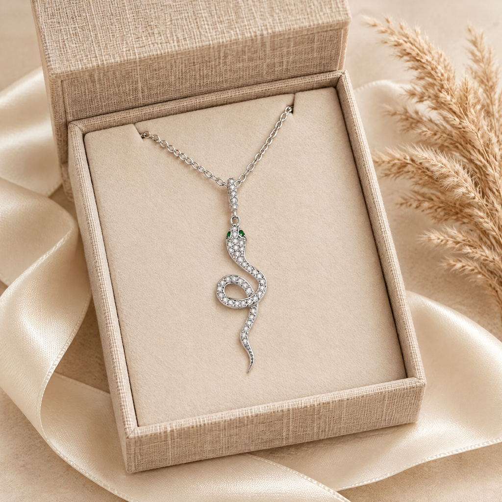 Ève CZ Snake Necklace, presented in a box