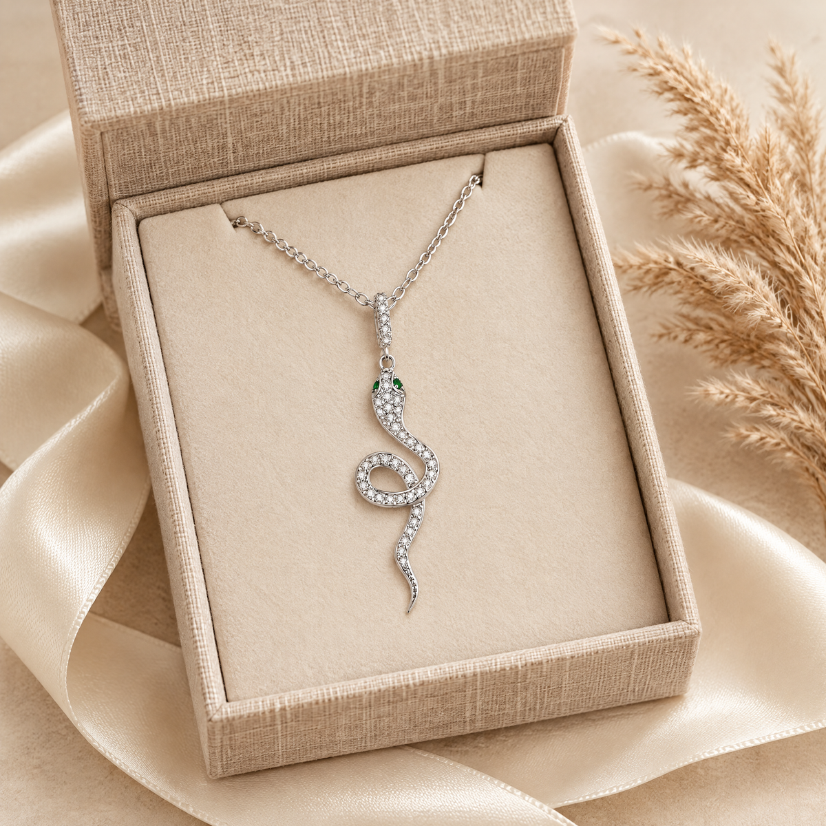 Ève CZ Snake Necklace, presented in a box