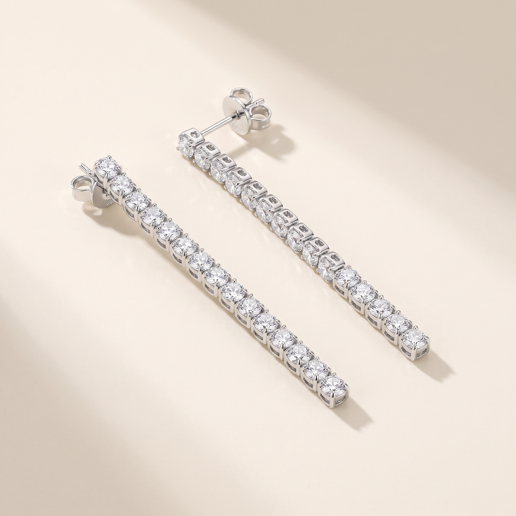Filante Moissanite Line Drop Earrings in White Gold