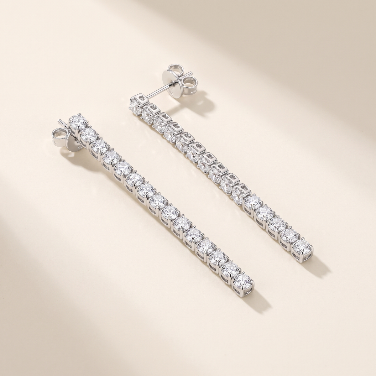 Filante Moissanite Line Drop Earrings in White Gold