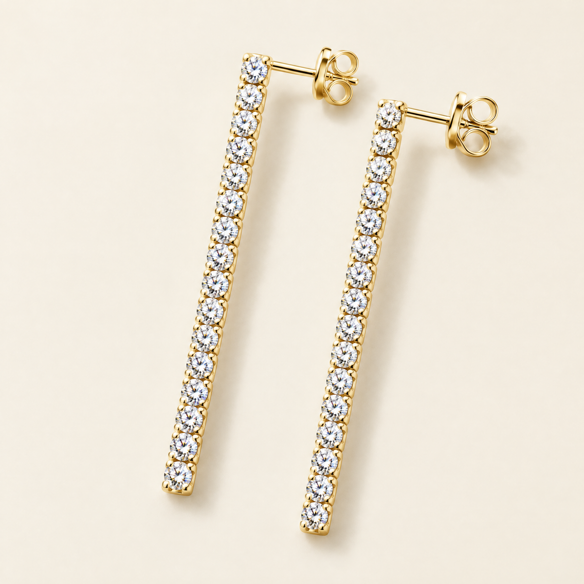 Filante Moissanite Line Drop Earrings in Yellow Gold