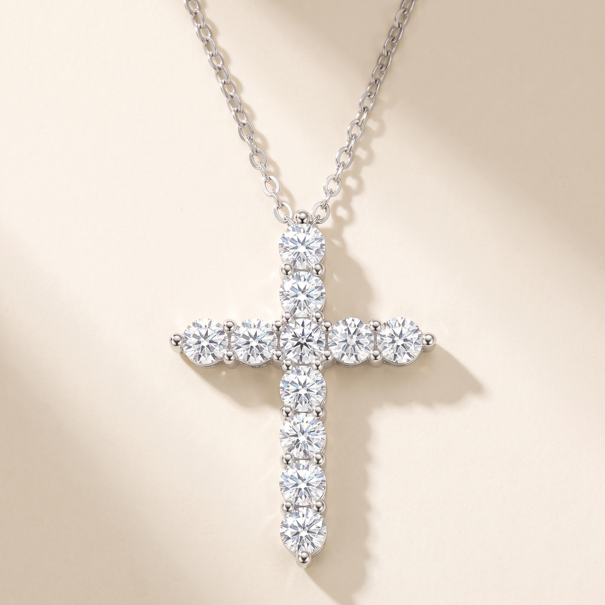Foi Moissanite Cross Necklace in White Gold