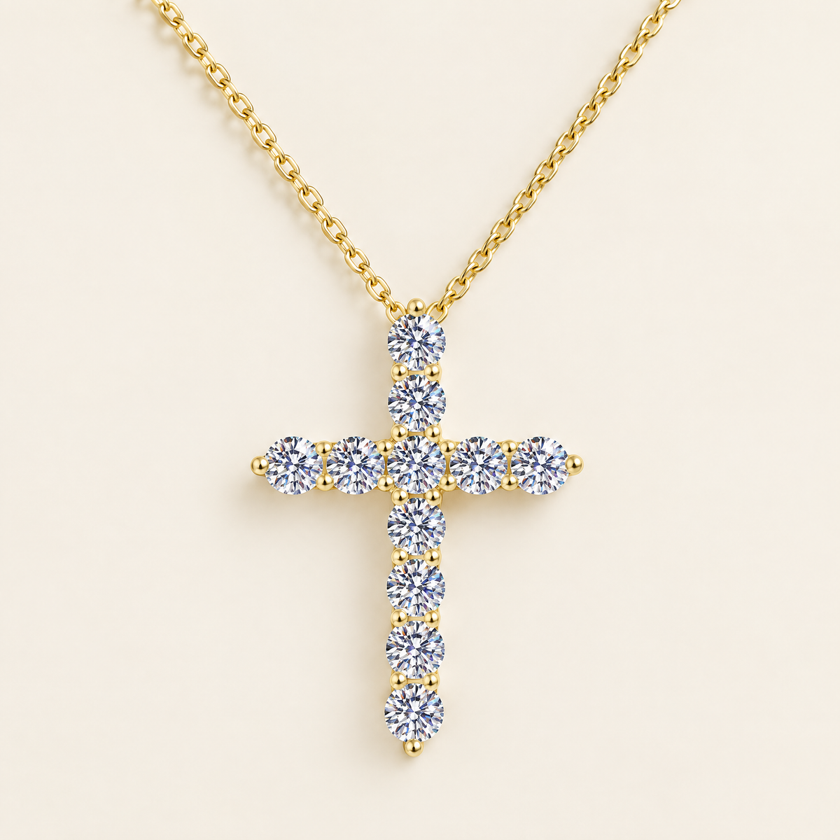Foi Moissanite Cross Necklace in Yellow Gold