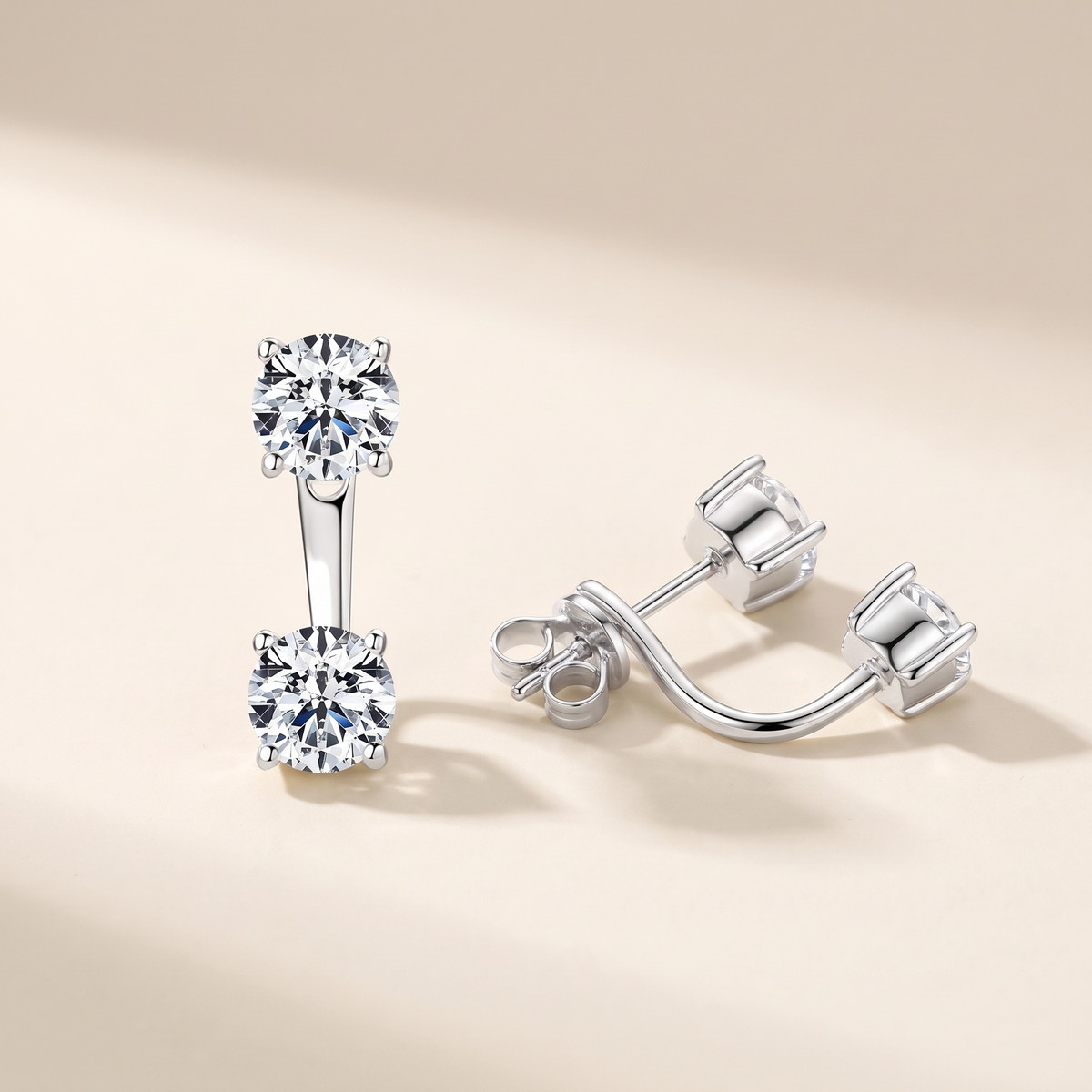 Gémeaux Moissanite Ear Jacket Earrings in White Gold