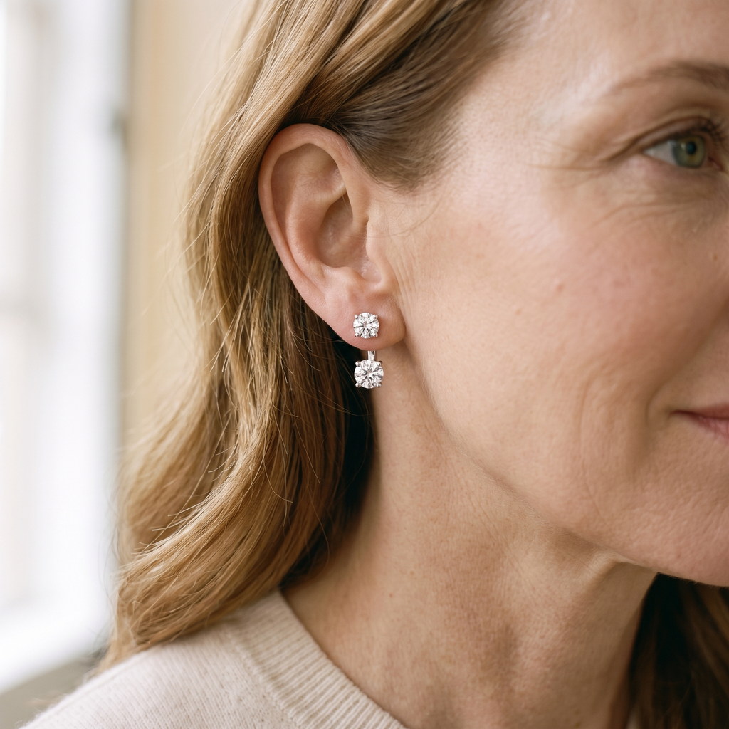Gémeaux Moissanite Ear Jacket Earrings, worn by a woman