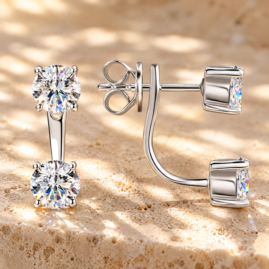Gémeaux Moissanite Ear Jacket Earrings, close-up detail