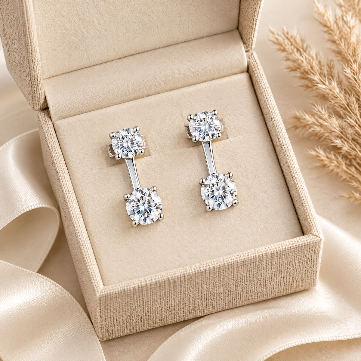 Gémeaux Moissanite Ear Jacket Earrings, presented in a box