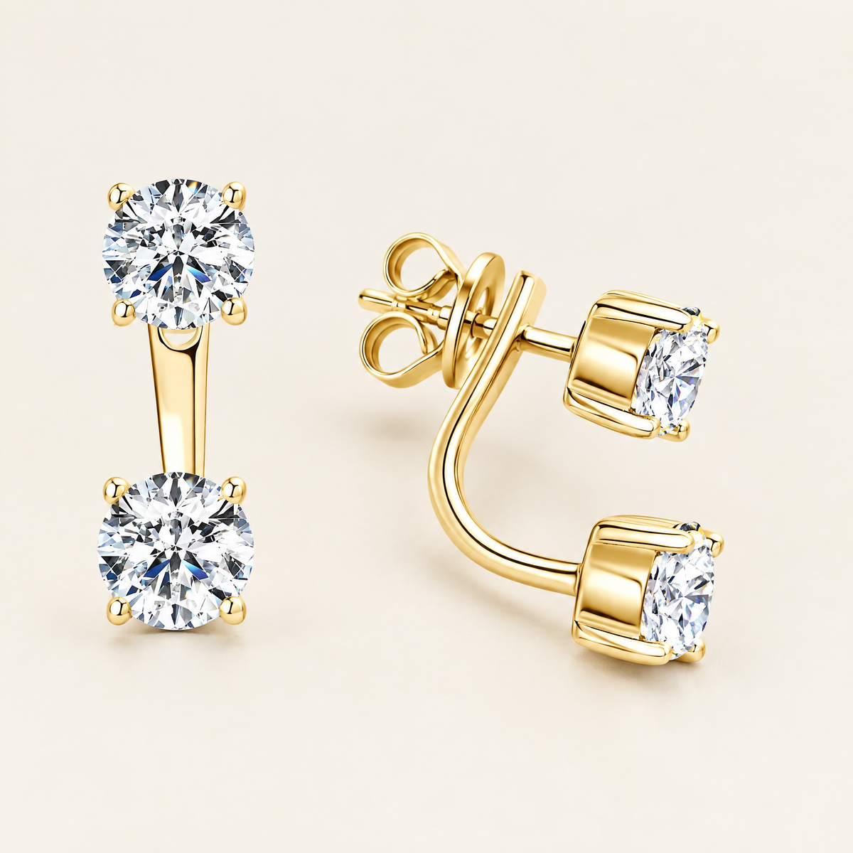 Gémeaux Moissanite Ear Jacket Earrings in Yellow Gold