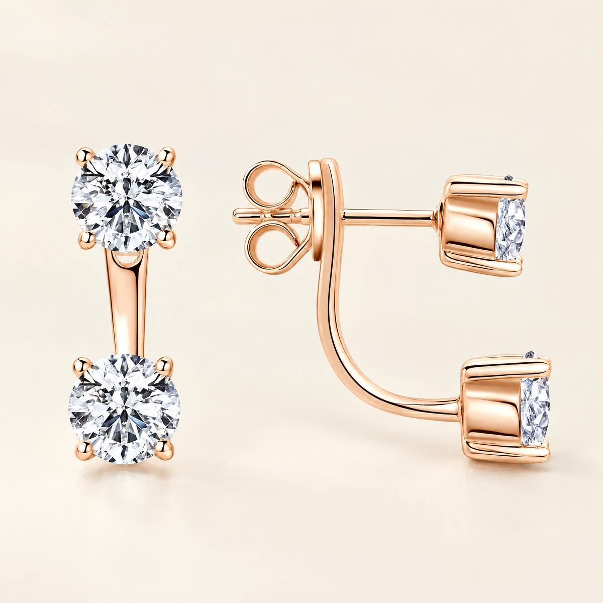 Gémeaux Moissanite Ear Jacket Earrings in Rose Gold