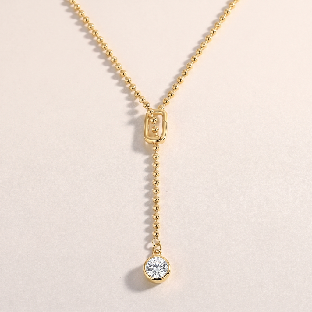 Goutte Moissanite Y Necklace in Yellow Gold