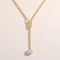 Goutte Moissanite Y Necklace in Yellow Gold