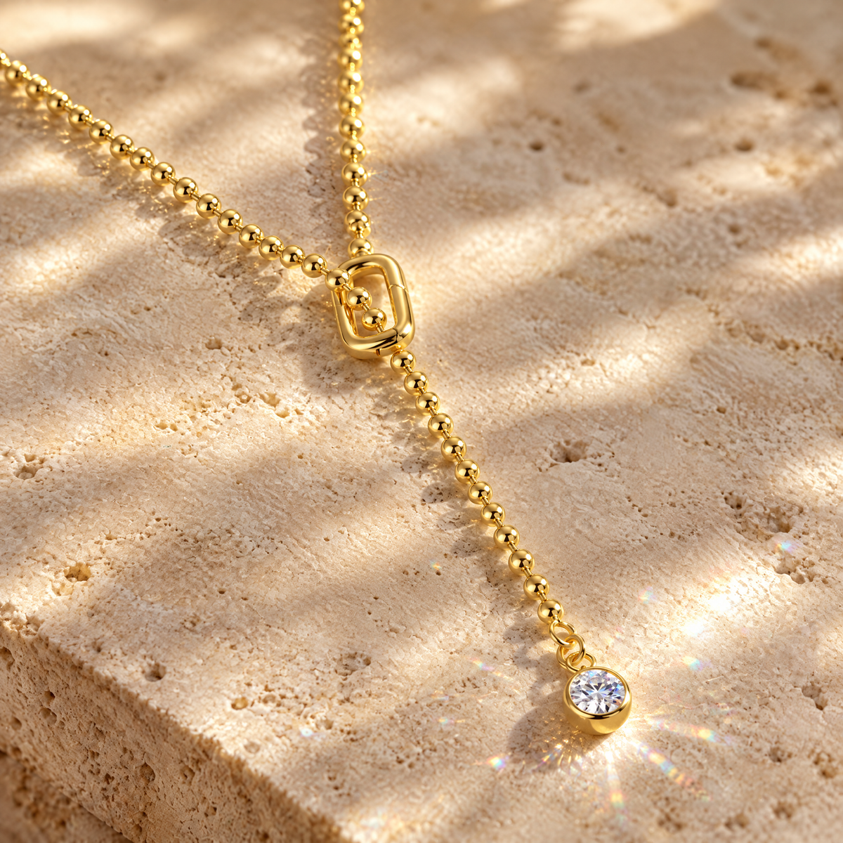 Goutte Moissanite Y Necklace, close-up detail
