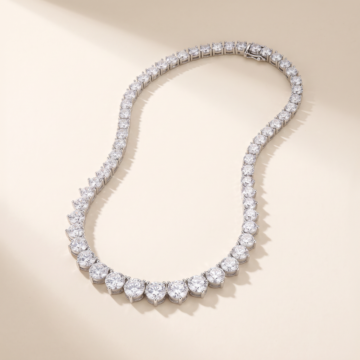 Grace Graduated Moissanite Tennis Necklace in White Gold