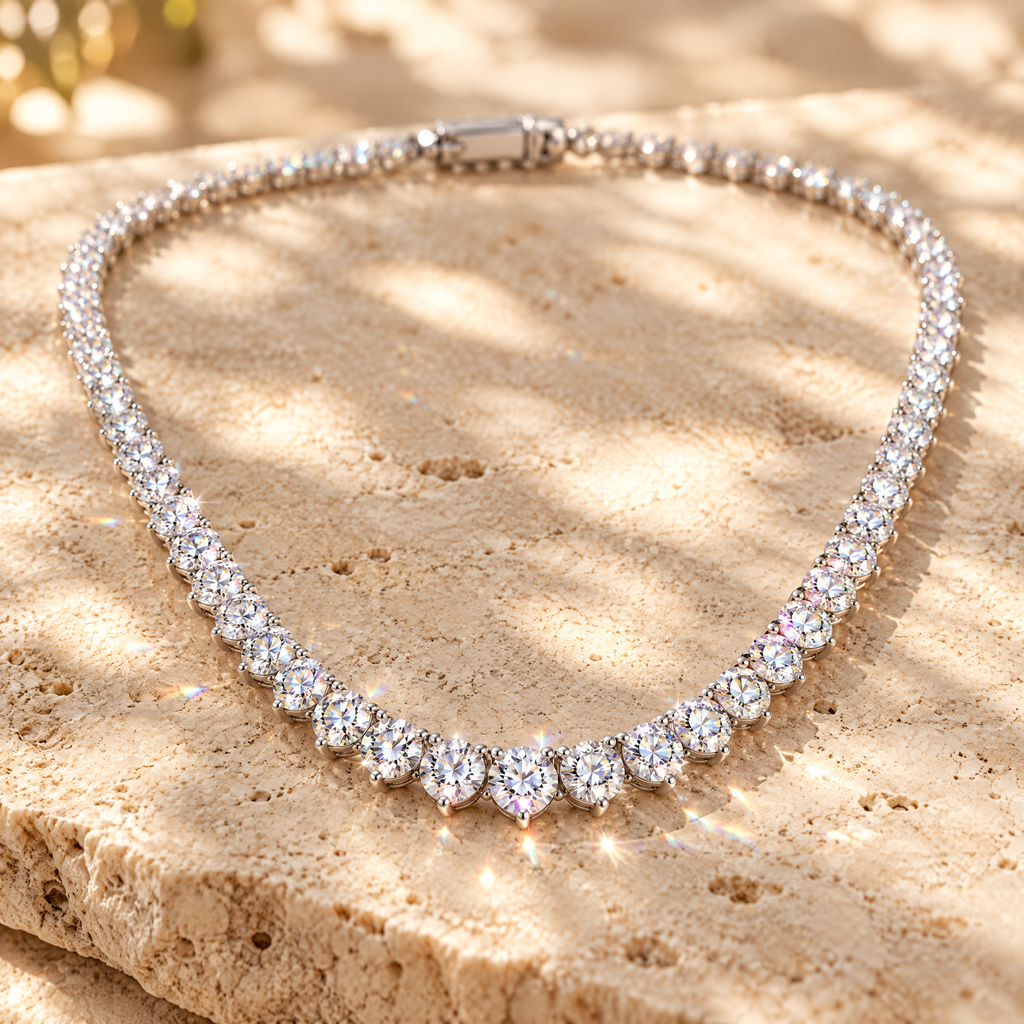 Grace Graduated Moissanite Tennis Necklace, close-up detail