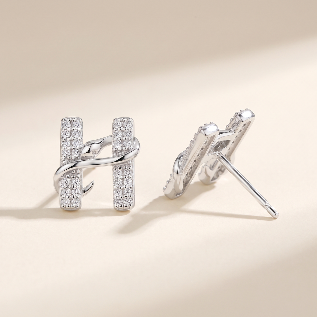 Hermine Moissanite H Snake Studs in White Gold