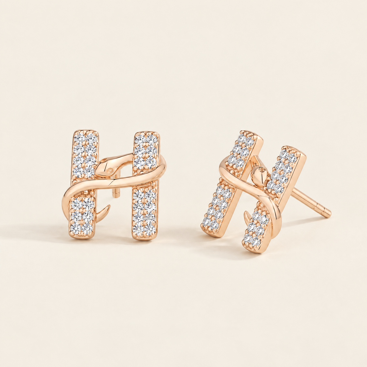 Hermine Moissanite H Snake Studs in Rose Gold