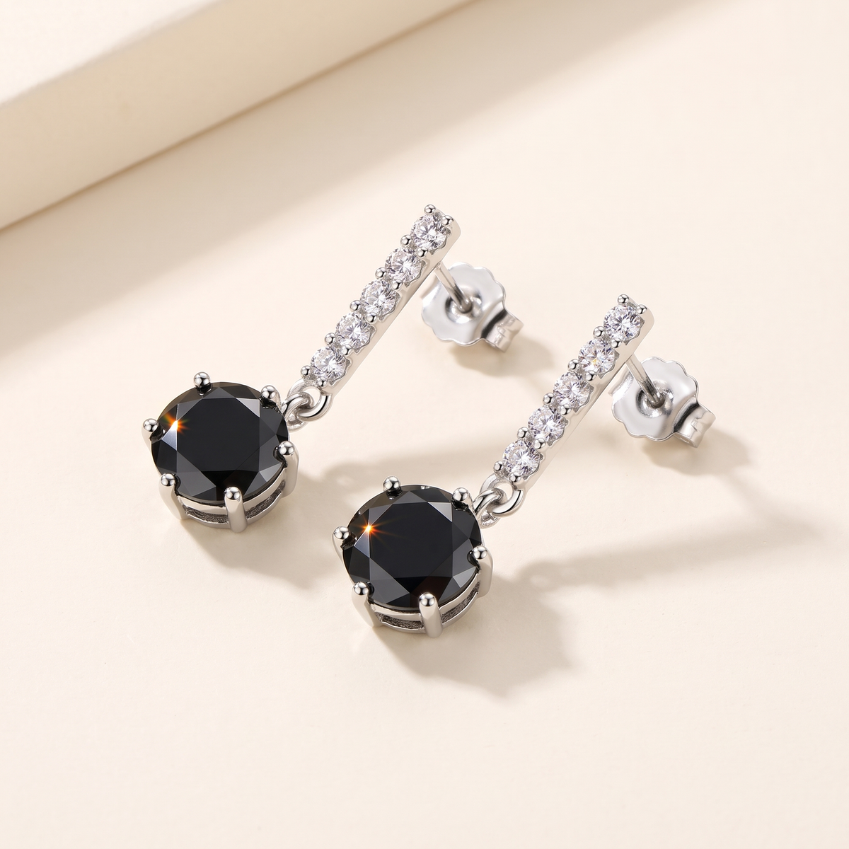 Iris Colored Moissanite Drop Earrings in Black
