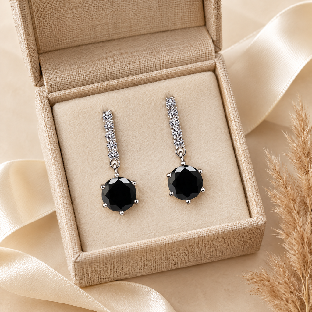 Iris Colored Moissanite Drop Earrings, presented in a box