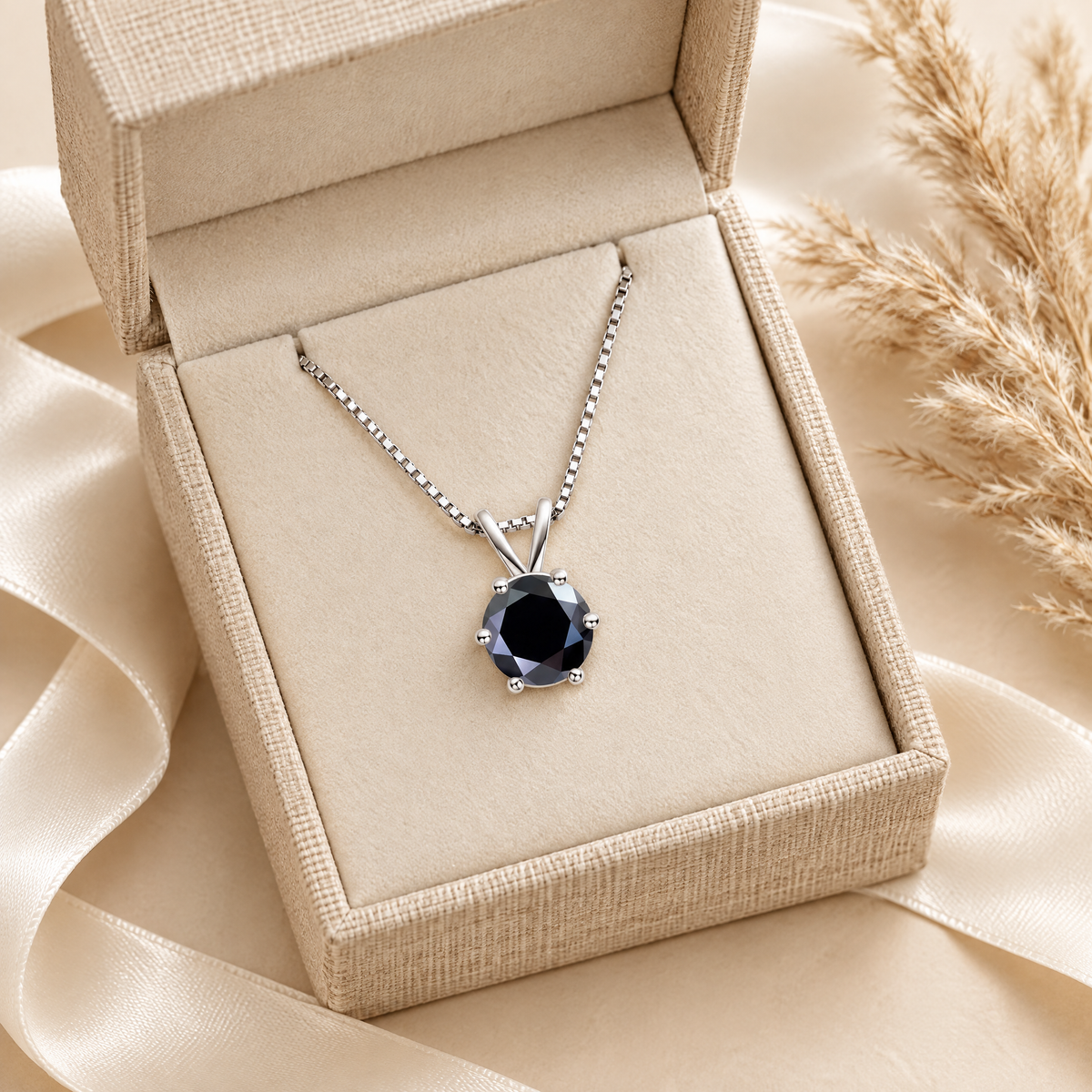 Iris Colored Moissanite Solitaire Necklace, presented in a box
