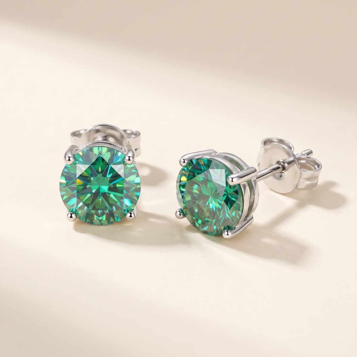 Iris Colored Moissanite Solitaire Studs in Green