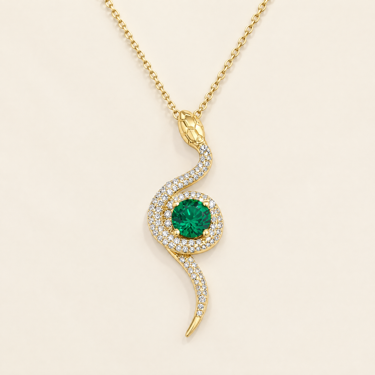 Isis Moissanite Coiled Snake Pendant in Yellow Gold