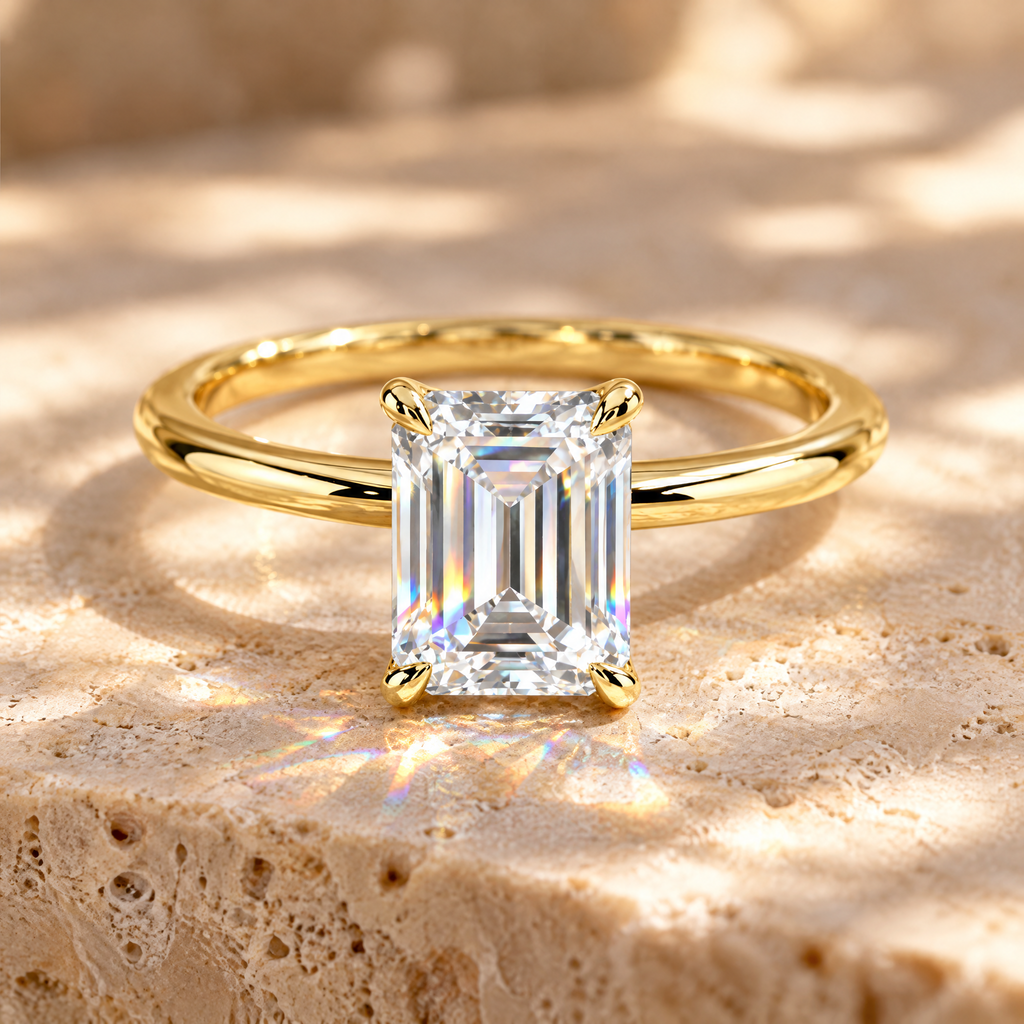 Joséphine Emerald-Cut Moissanite Engagement Ring, close-up detail