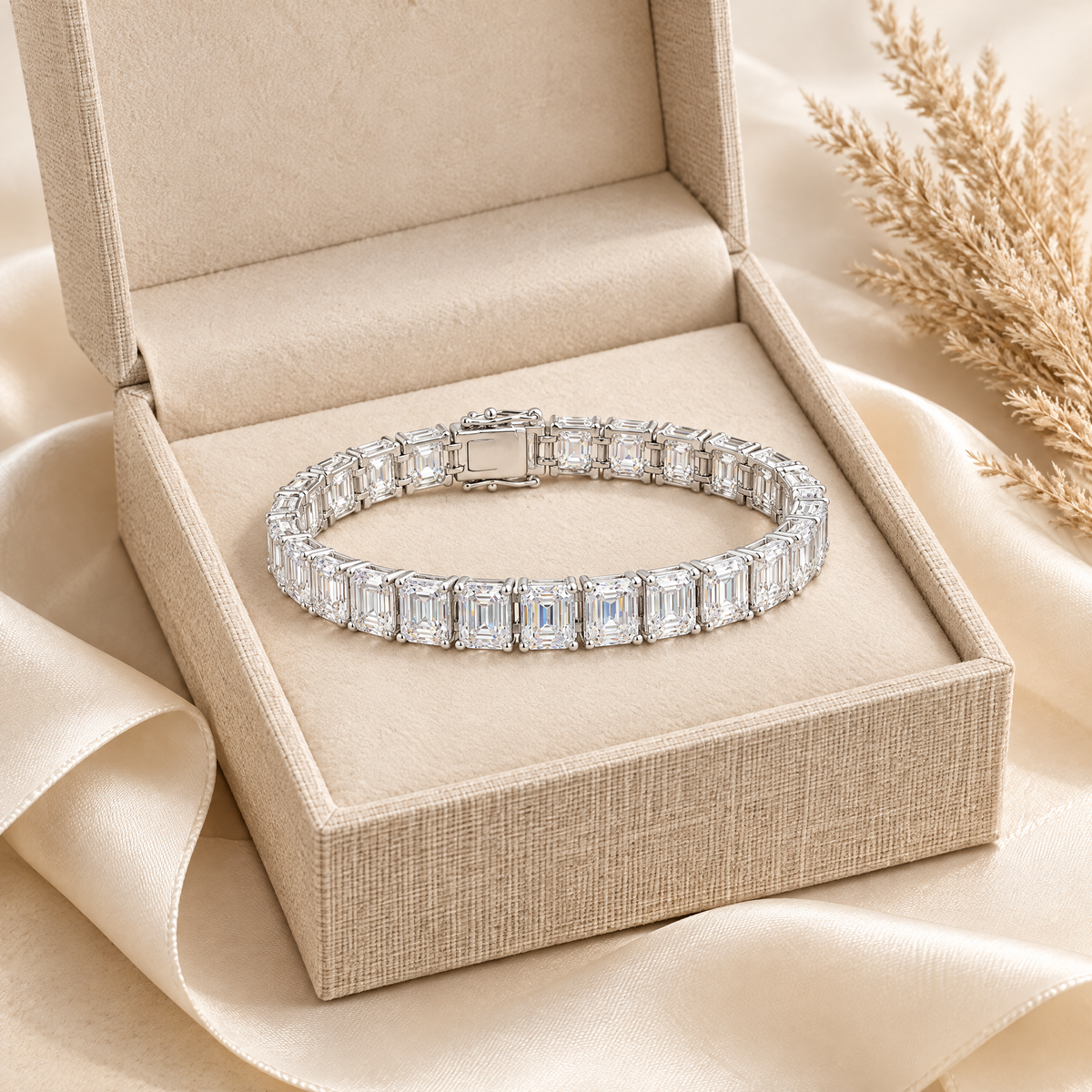 Joséphine Emerald-Cut Moissanite Tennis Bracelet, presented in a box