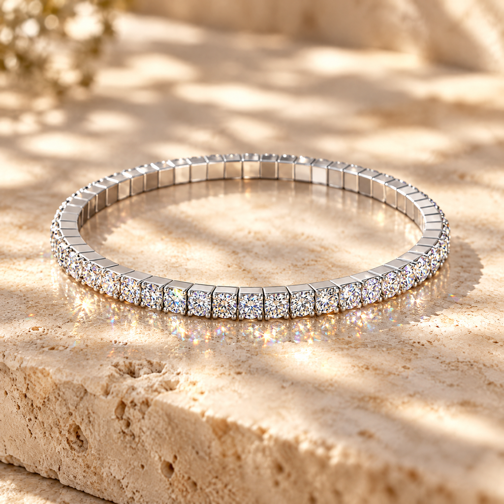 Lise Stretch Moissanite Tennis Bracelet, close-up detail