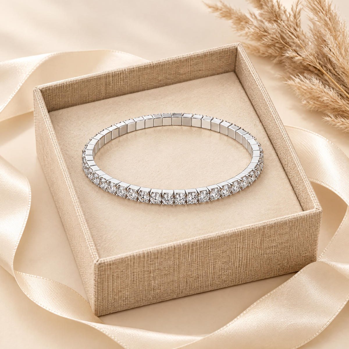 Lise Stretch Moissanite Tennis Bracelet, presented in a box
