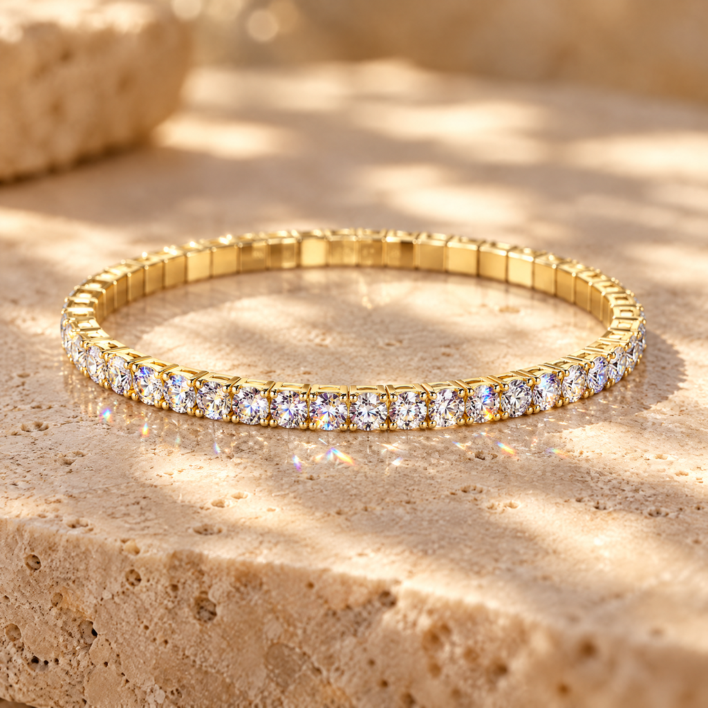 Lise Stretch Moissanite Tennis Bracelet, 14K Gold Filled, close-up detail