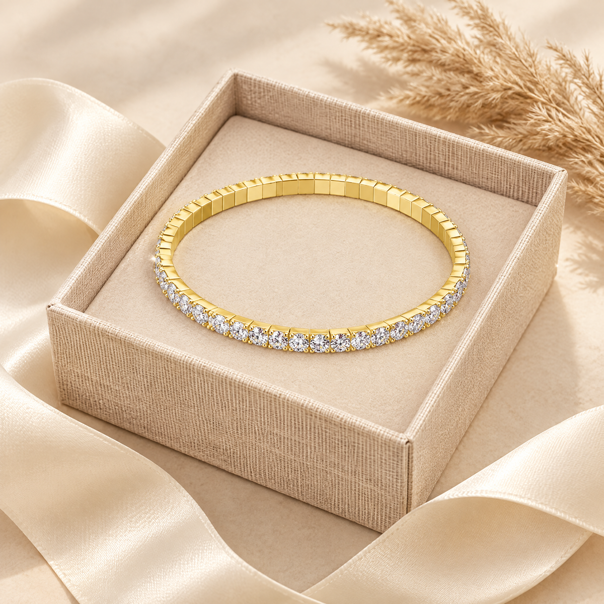 Lise Stretch Moissanite Tennis Bracelet, 14K Gold Filled, presented in a box