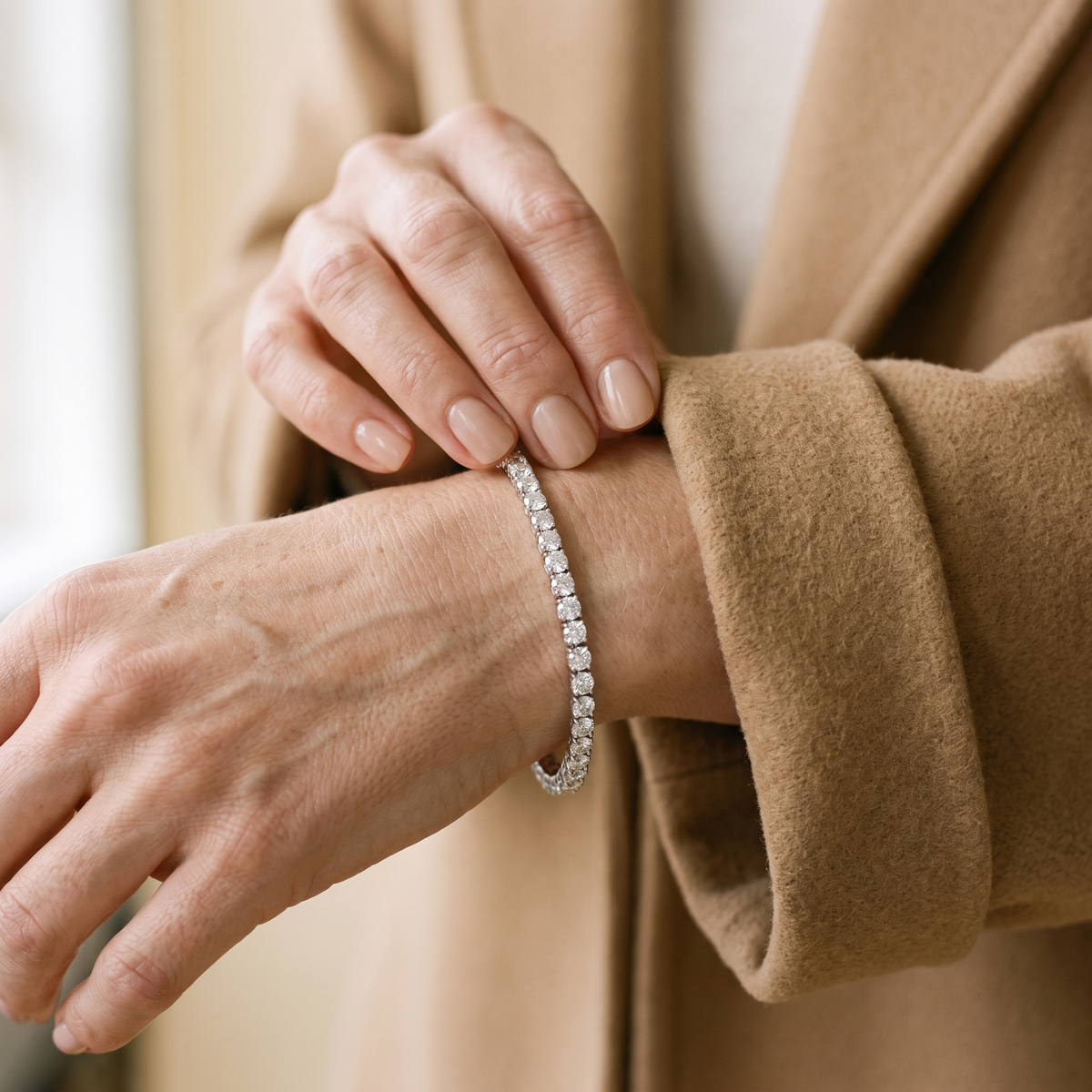 Lou Dainty Moissanite Tennis Bracelet, worn by a woman