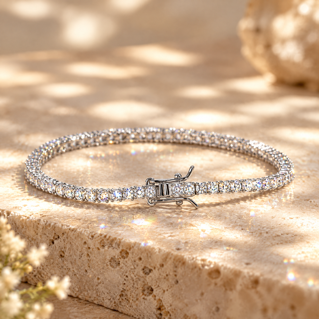 Lou Dainty Moissanite Tennis Bracelet, close-up detail