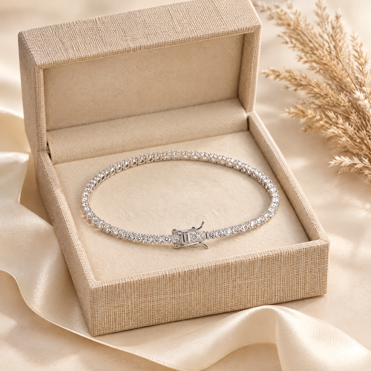 Lou Dainty Moissanite Tennis Bracelet, presented in a box
