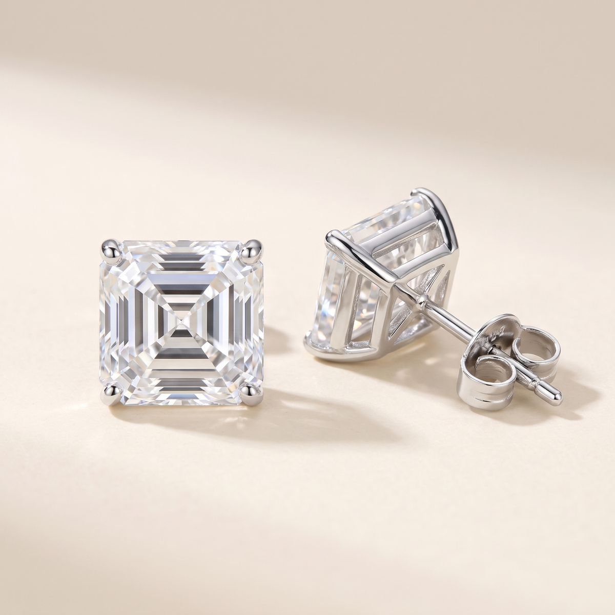Lucienne Asscher-Cut Moissanite Studs in White Gold