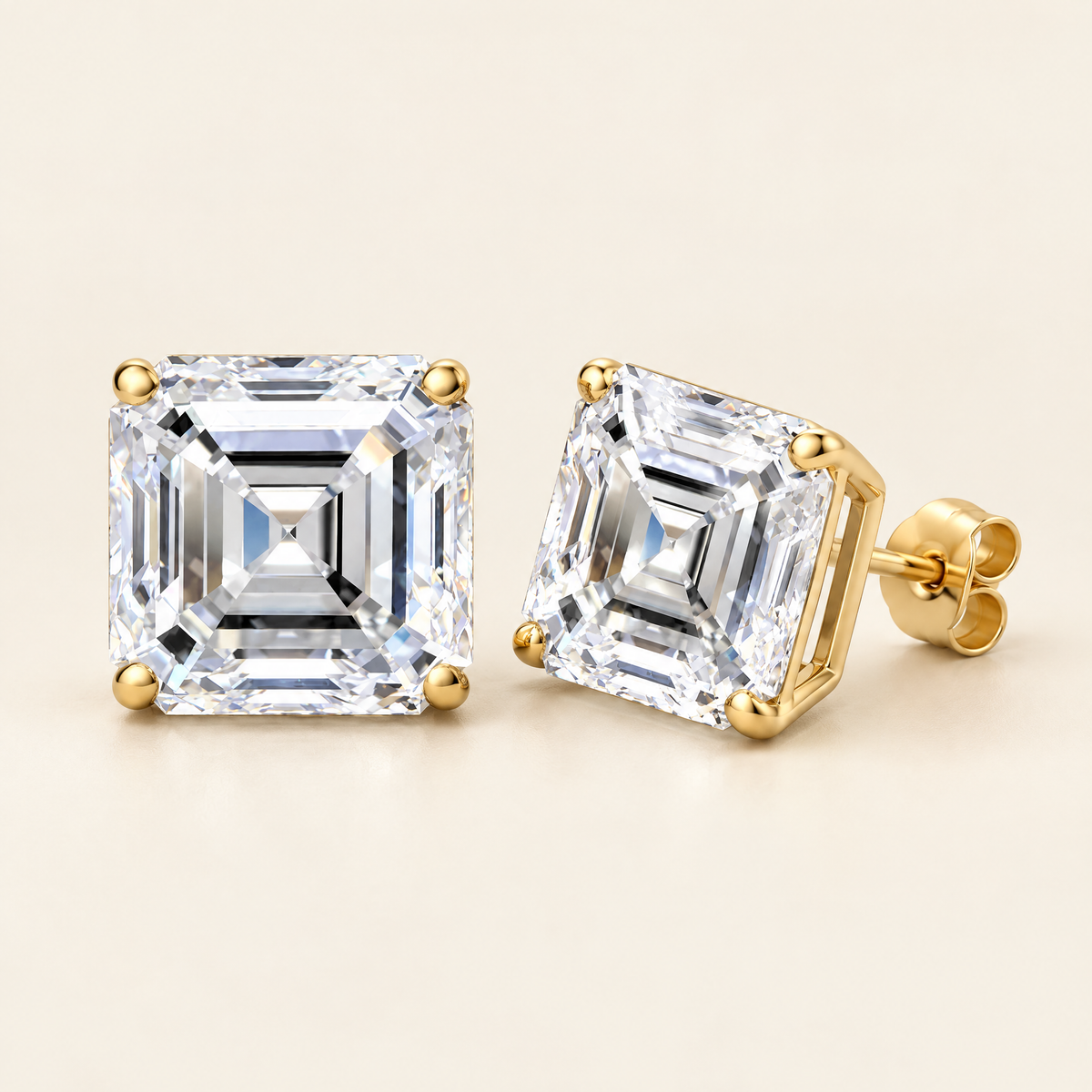 Lucienne Asscher-Cut Moissanite Studs in Yellow Gold