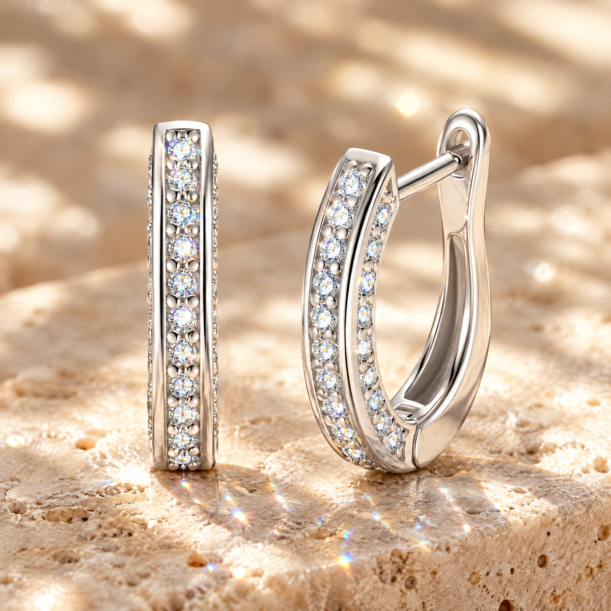 Lulu Moissanite Pavé Huggies, close-up detail