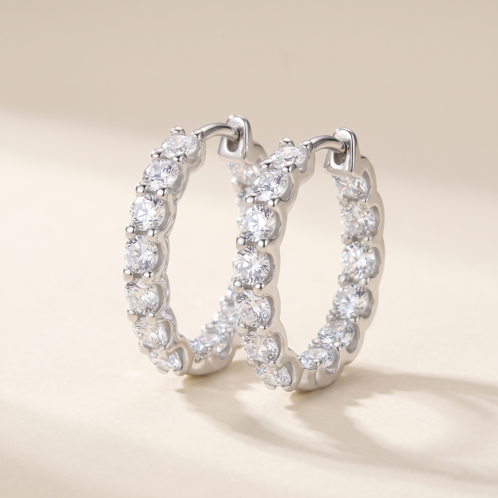 Lune Moissanite Pavé Hoops in White Gold