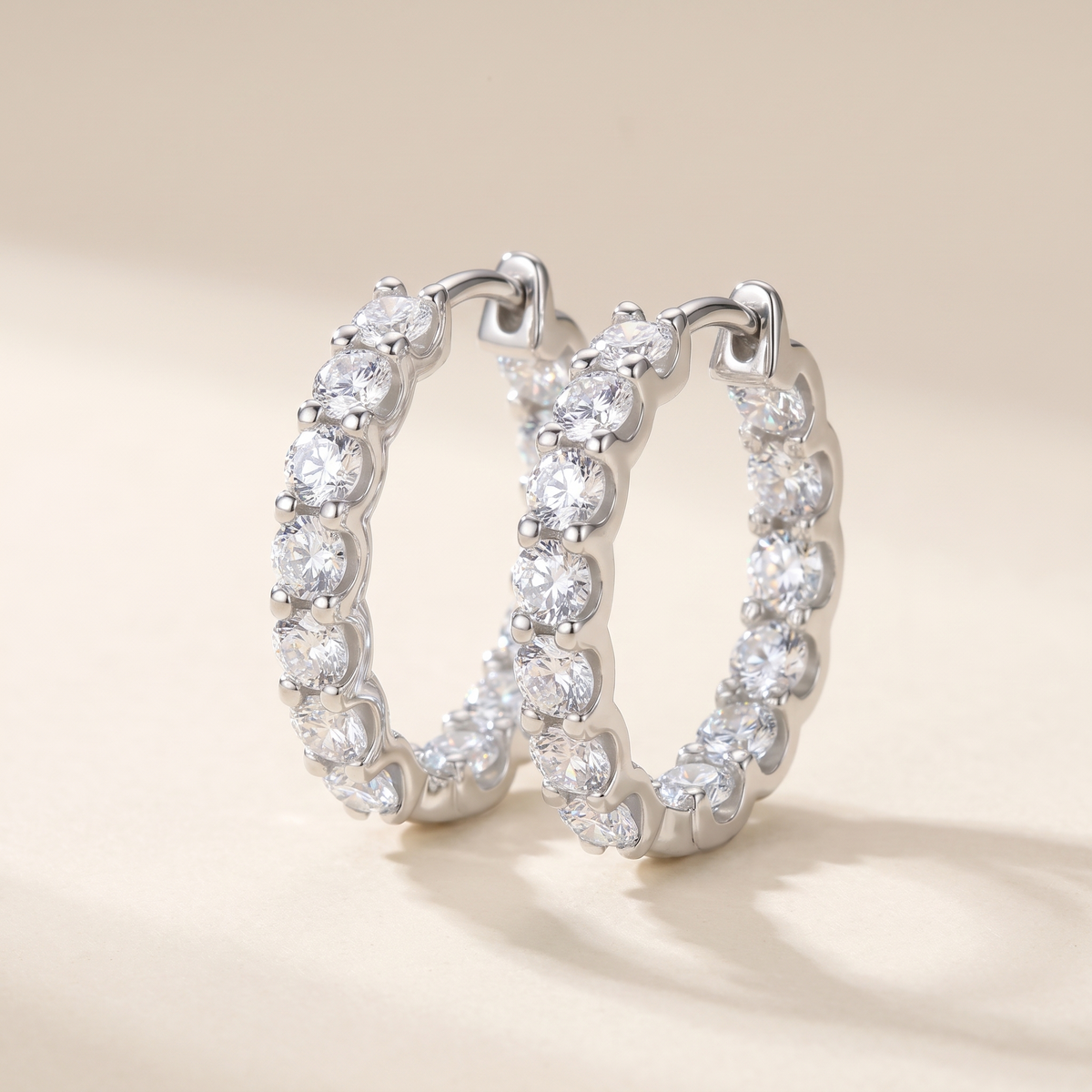 Lune Moissanite Pavé Hoops in White Gold