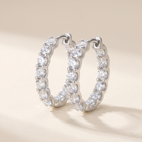 Lune Moissanite Pavé Hoops in White Gold