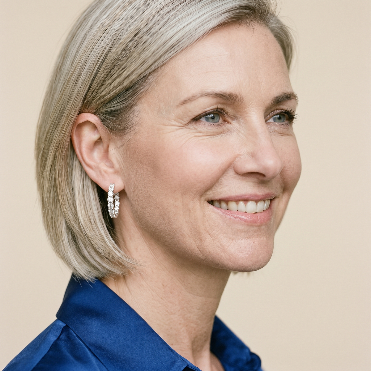 Lune Moissanite Pavé Hoops, worn by a woman