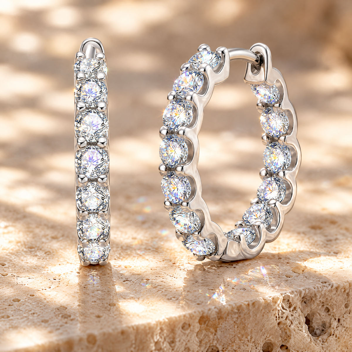 Lune Moissanite Pavé Hoops, close-up detail