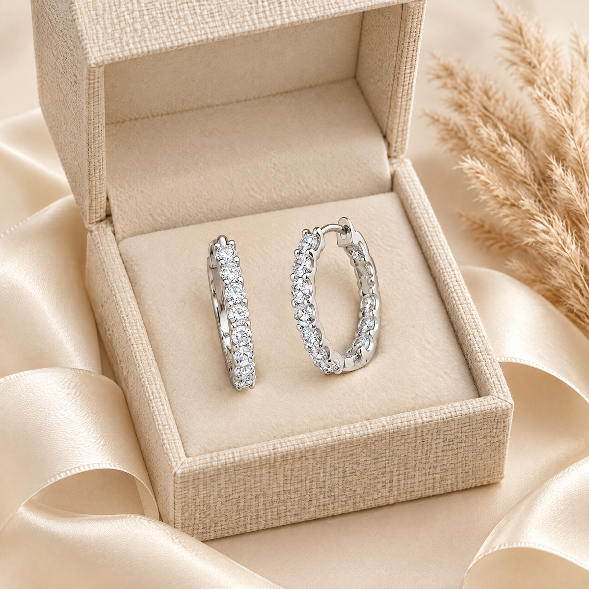 Lune Moissanite Pavé Hoops, presented in a box