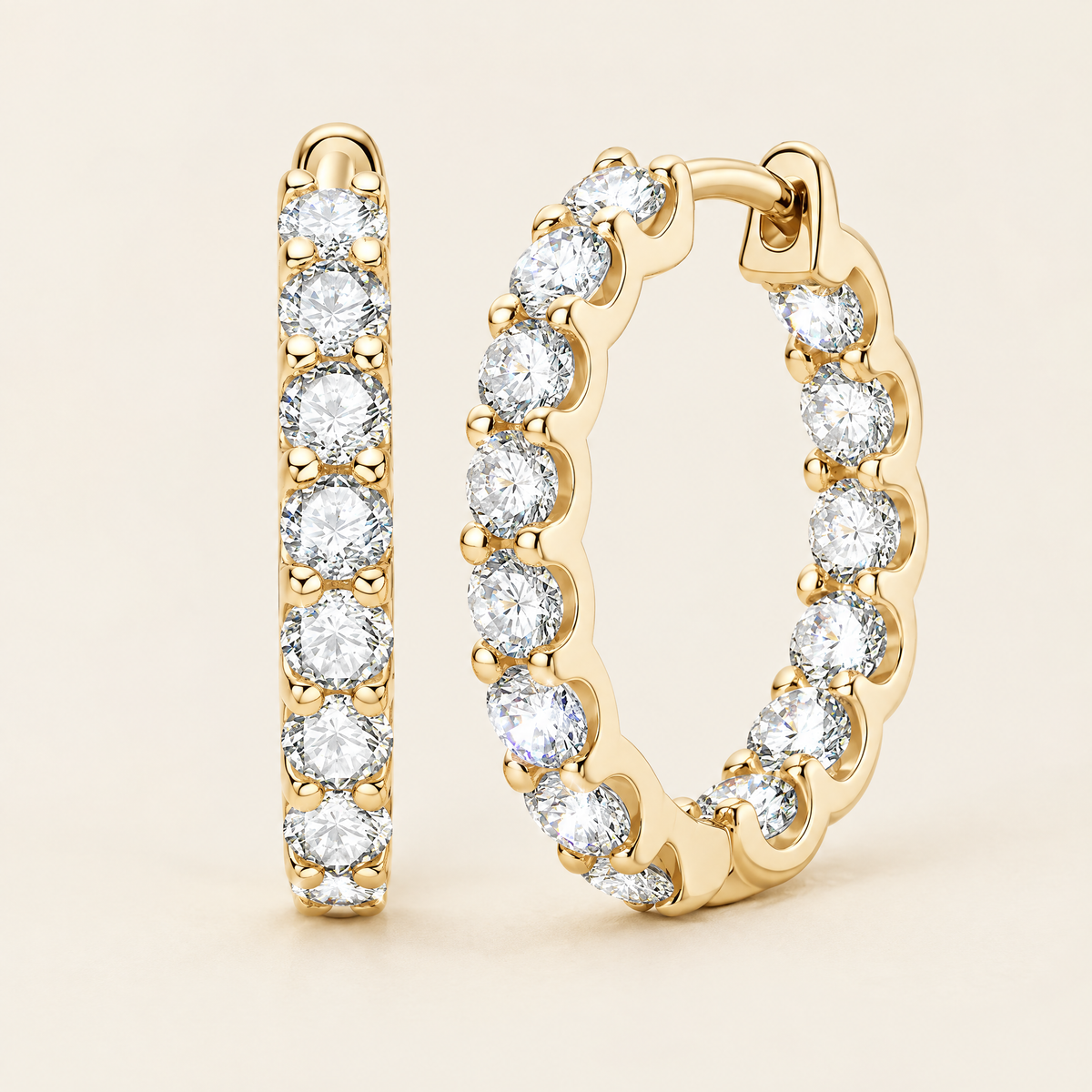 Lune Moissanite Pavé Hoops in Yellow Gold