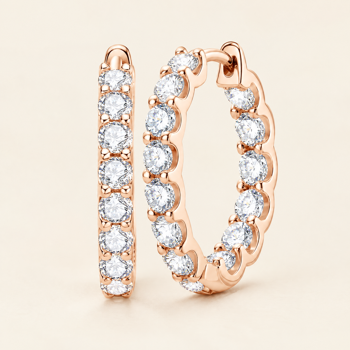 Lune Moissanite Pavé Hoops in Rose Gold