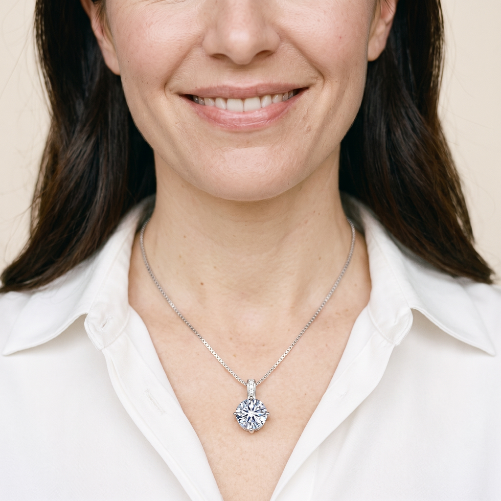 Lyra Pavé Bail Moissanite Necklace, worn by a woman