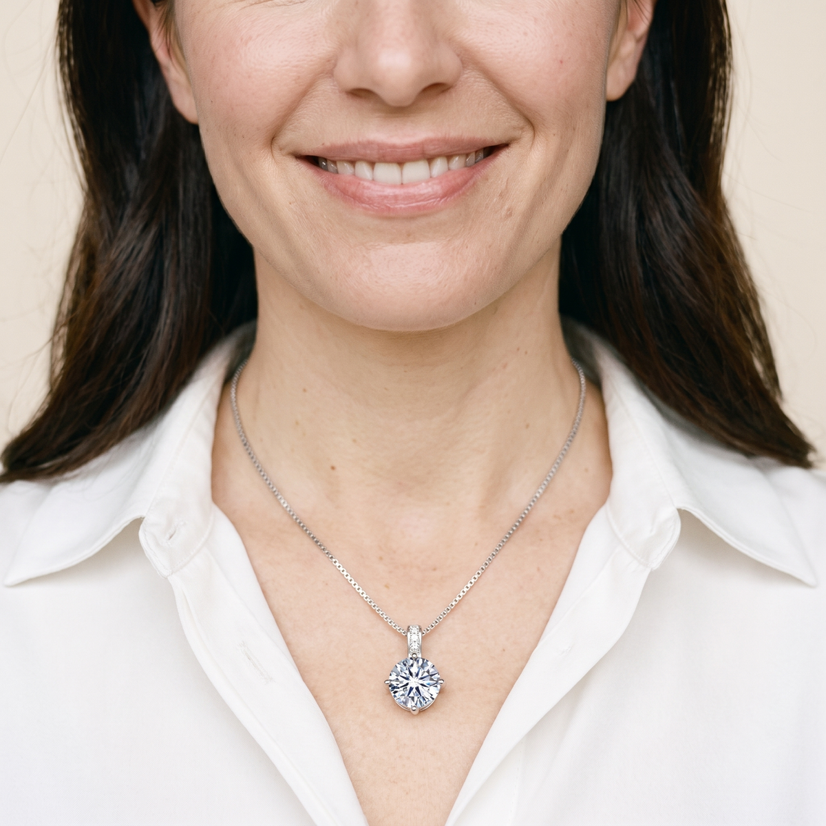 Lyra Pavé Bail Moissanite Necklace, worn by a woman