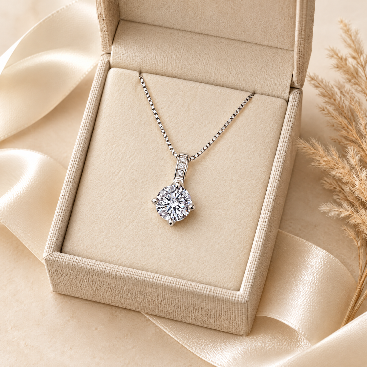 Lyra Pavé Bail Moissanite Necklace, presented in a box